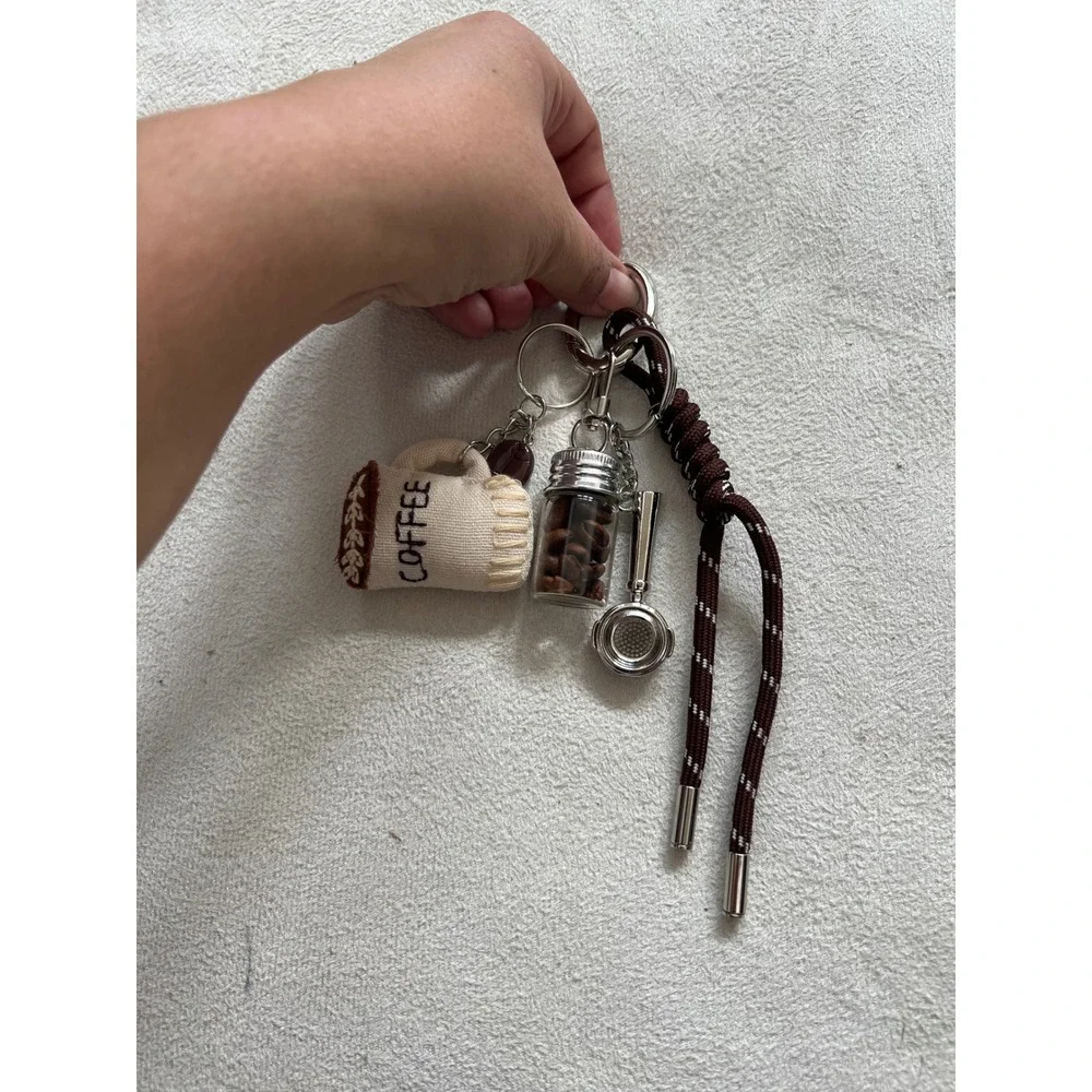 Coffee Barista Keychain Charm Brown Paracord Mug Portafilter Bean Jar Accessory - Picture 9 of 10